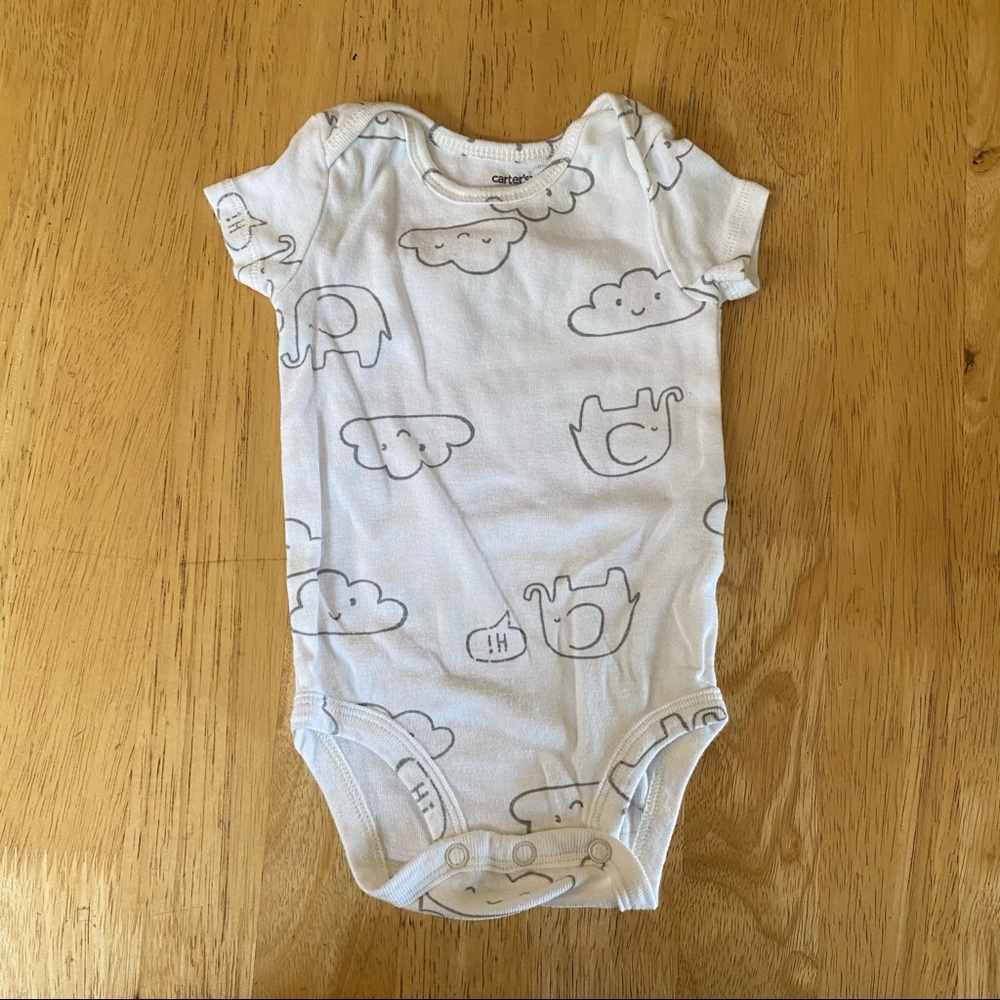 Carter's White Gray Cloud Elephant Hi! Onesie